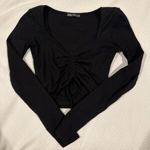 black zara ribbed long sleeve top